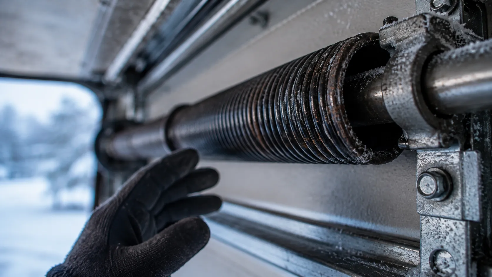 Garage door detail illustrating a spring that breaks in midland cold weather