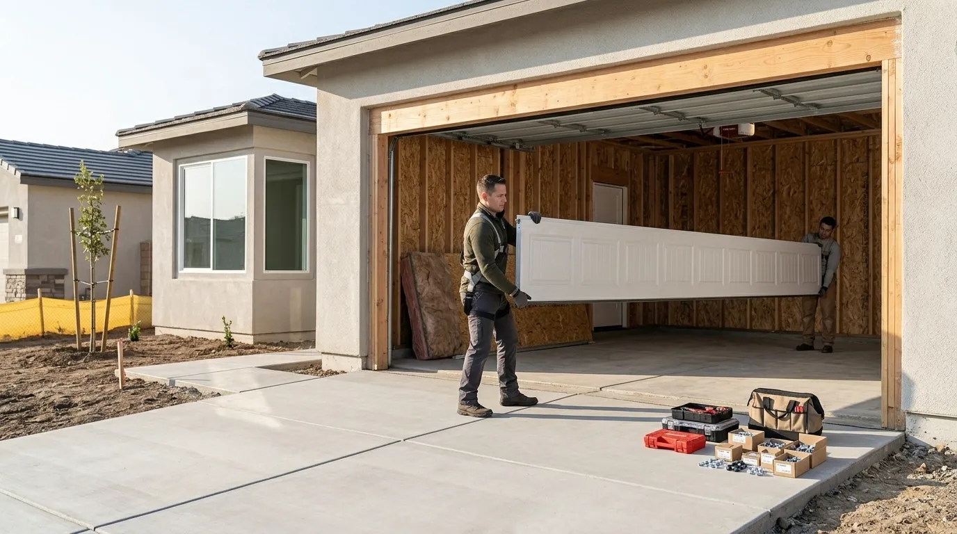 New residential garage door installed on a Midland Michigan home